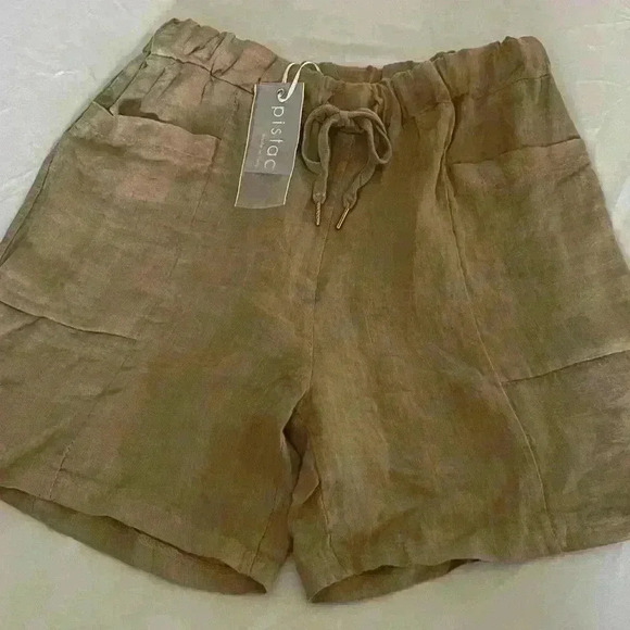 NWT Pistache 100% Linen loose fitting shorts Made in Italy size M in Camel - Picture 2 of 6